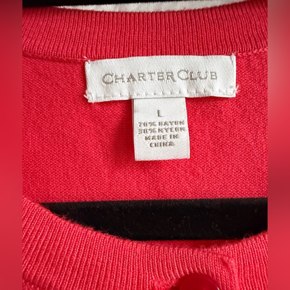 Charter Club Bright Coral Crewneck Button-Front Cardigan Summer Lightweight - Picture 4 of 5
